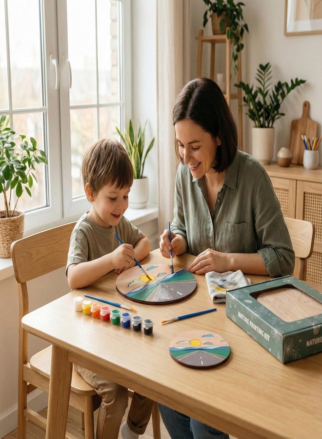 HOBBY INDIA Wooden Painting Kit Set for Kids & Adults | DIY Wall Decor Art & Craft | Round Tree Circle Coaster | Home & Office Hanging Decoration | Birthday Gift for Girls & Boys (Sunset Mountain Road Trip) - Image 5